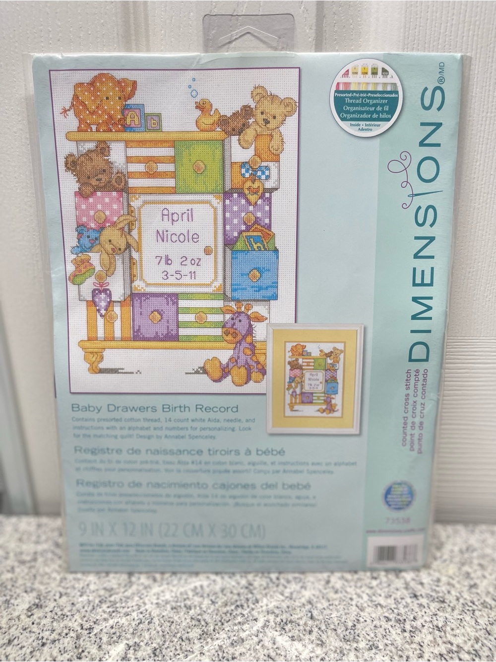 Dimensions Baby Drawers Birth Record Counted Cross Stitch Kit #73538